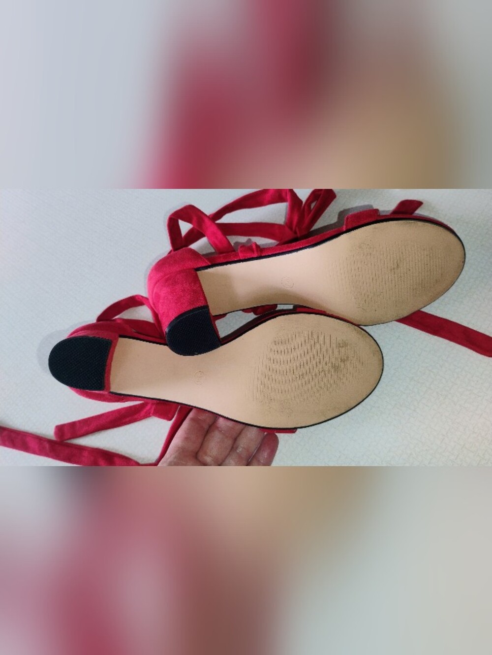 Red Tie-Ankle Block Heel Sandals - Picture 6 of 6